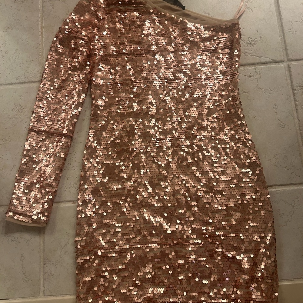 BCBGMaxAzria Gold Asymmetrical Sequin Dress